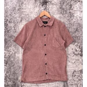 Howlin Shirt Small Mens Dusty Pink Terry Towel Cloth Button Down Short Sleeve